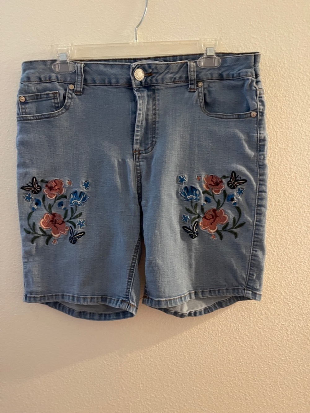Embroidered Light Blue Denim Jean Shorts for Women